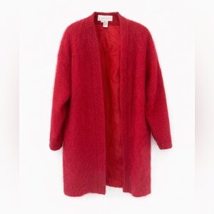 Carlisle Red Wool Long Cardigan Coat | Size 10 | Open Front Pocket Coat